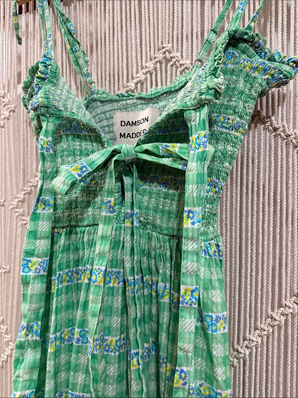 Damson Madder Green Tie-Front Smocked Maxi Dress - Picture 9 of 11